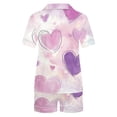 thumbnail image 4 of Womens Two Piece Sets Women Printed Stand Up Collar Pocket Short Sleeved Top Shorts Home Wear Pajama Set Purple M, 4 of 9