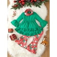 thumbnail image 2 of Suealasg Little Girl Christmas Outfits Clothes 1T 2T 3T 4T 5T 6T Kids Girls Long Sleeve Crew Neck T-Shirts Tops Santa Print Flare Pants Scarf 3Pcs Christmas Party Clothing for Children Girl, 2 of 9