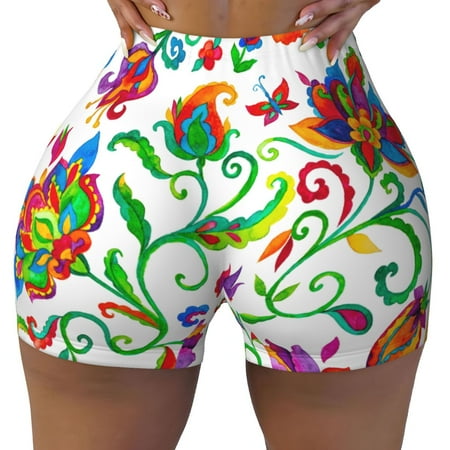 Workout Shorts Women  Paisley Biker Shorts for Women Running Gym Spandex Shorts Tummy Control