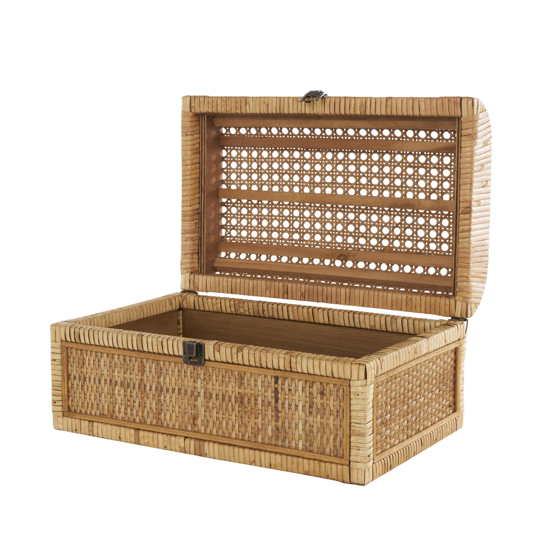 DecMode Handmade Woven Storage Brown Rattan Decorative Box with Curved Tops and Wrapped Edges, 2 Count
