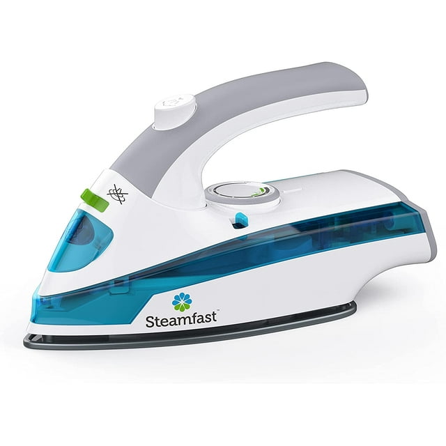 Steamfast SF-710 Mini Fer à Vapeur, Blanc, Plaque à Semelle Antiadhésive, Poignée Pliable