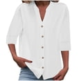 thumbnail image 1 of Timegard Womens Tops 1/2 Sleeve V Neck Button down Shirts Casual Loose Lightweight Blouse Solid Color, 1 of 6