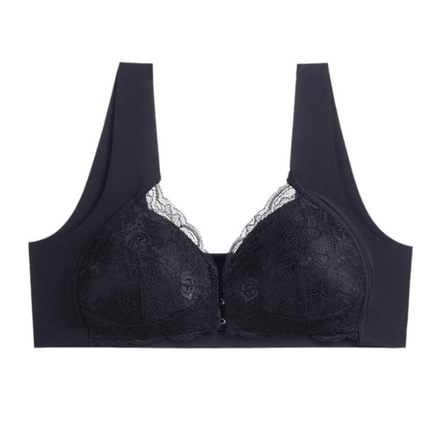 Kabnic Wireless Plus Size Bras, Full Coverage Bras, Middle Aged And Elderly Bras Without Steel Rings Large Size Underwear Front Button Style Bra Comfortable Bra