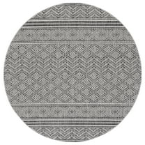 SAFAVIEH Courtyard Eric Geometric Indoor/Outdoor Area Rug, Black/Grey, 5'3" x 5'3" Round