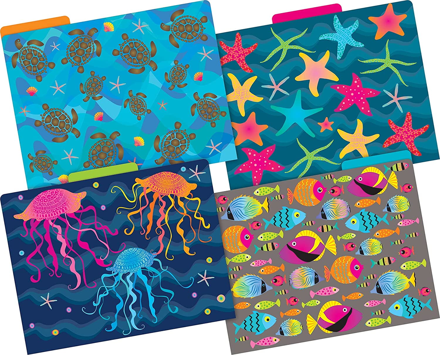 Barker Creek Designer File Folders, Kai Ola Sea Life, Multi-Design Set with Tropical Sealife on Outside, Vibrant Solid Colors on Inside, Letter Size File Folders, 1/3 Cut Tabs, Set of 36 (4311)