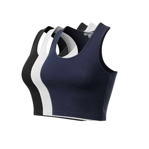 MixMatchy Women's 3-Pack Cotton Basic Sleeveless Racerback Sports Crop Tank Top