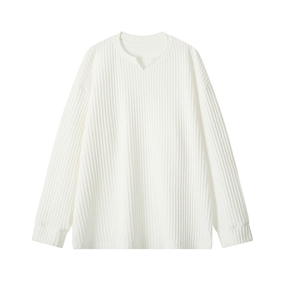 Hxshgdsn Mens V Neck Sweaters Pullover Oversized Long Sleeve Knit Sweater Solid Color Basic Tops White Xl