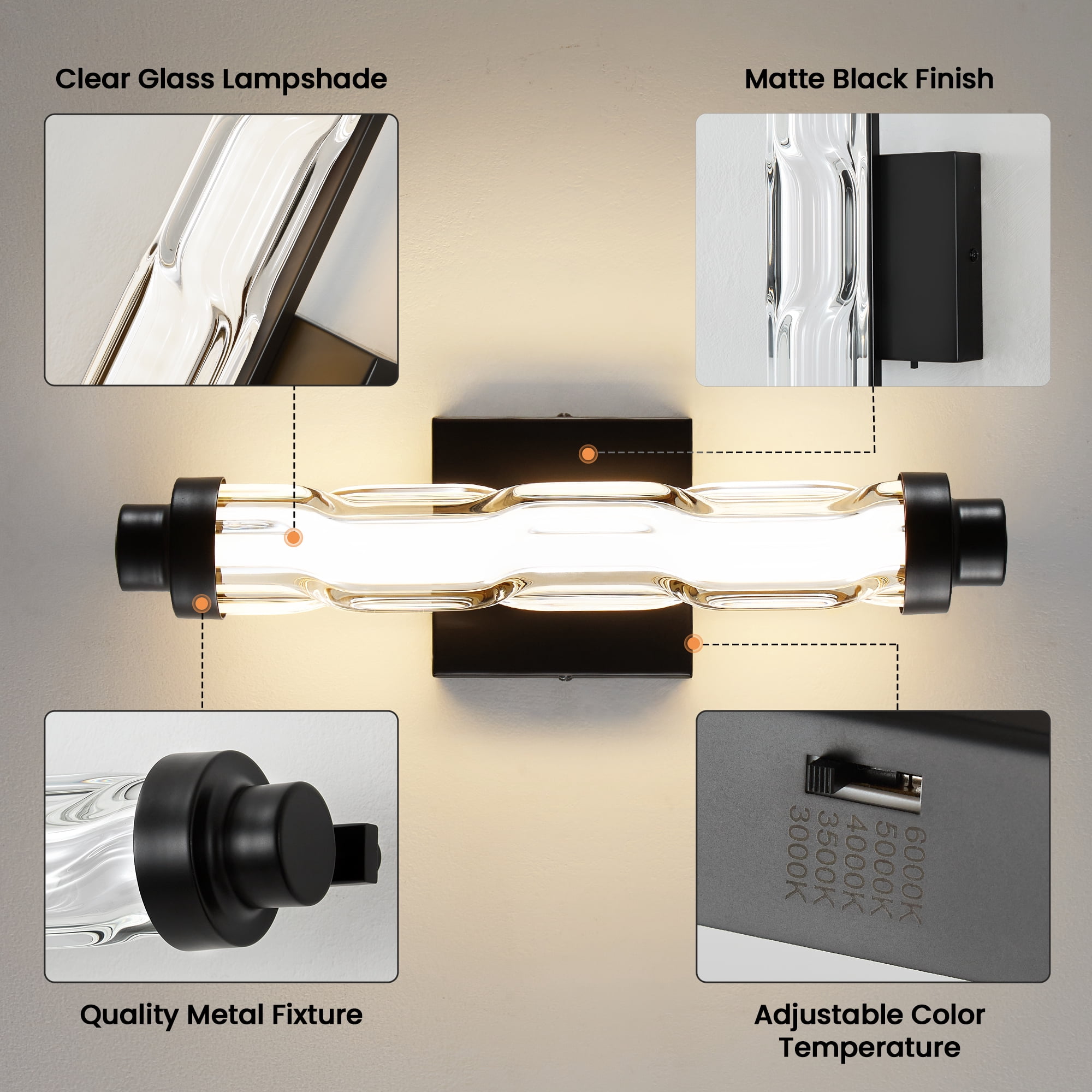 KAISITE 5CCT Modern Dimmable Indoor Wall Sconces Set of 2, Suitable for Vanity, Hallway, Bedside