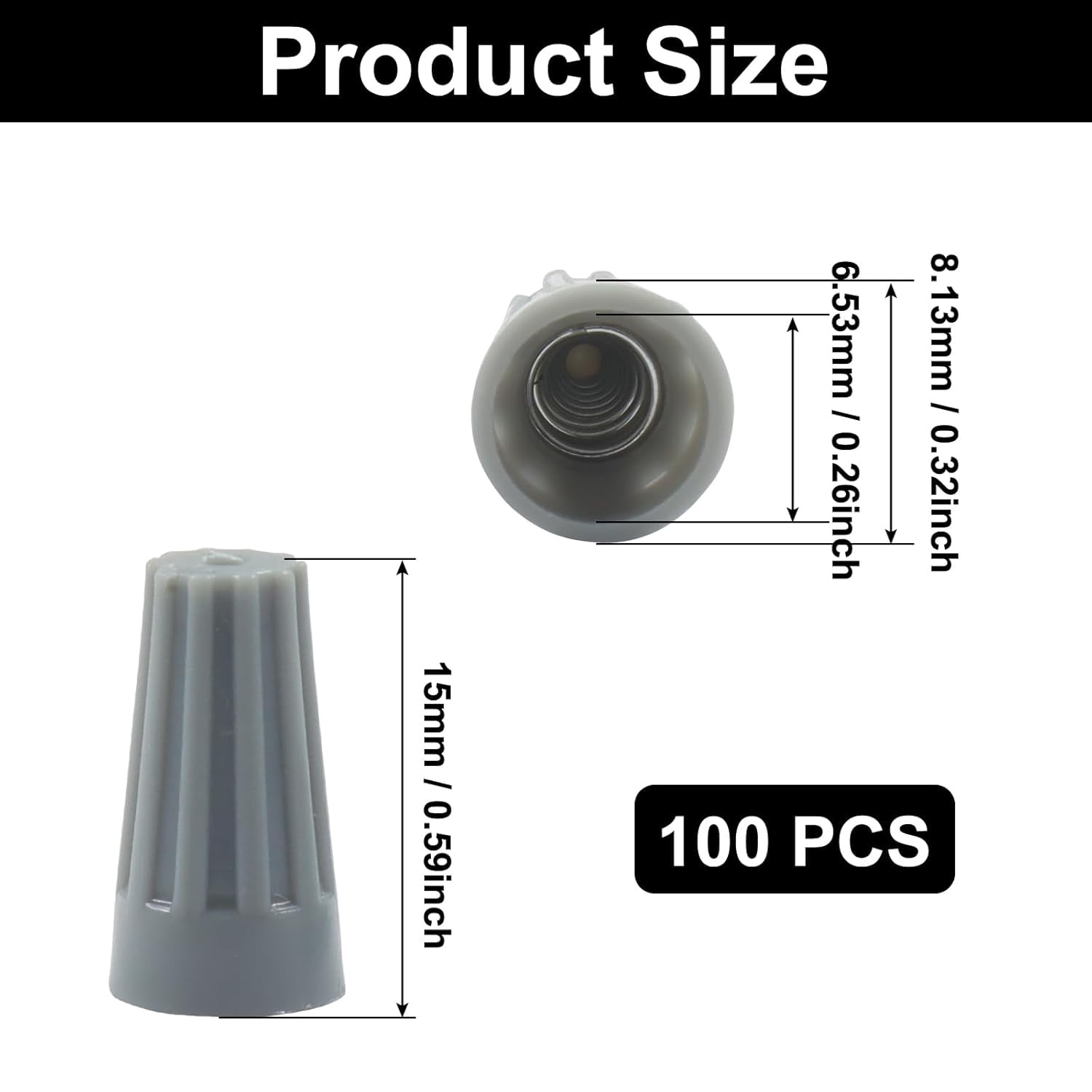 100-pack wire caps 122-16 gray, with spring lock and insulated electrical connection twist-on screw connectors, suitable for household and commercial wiring projects