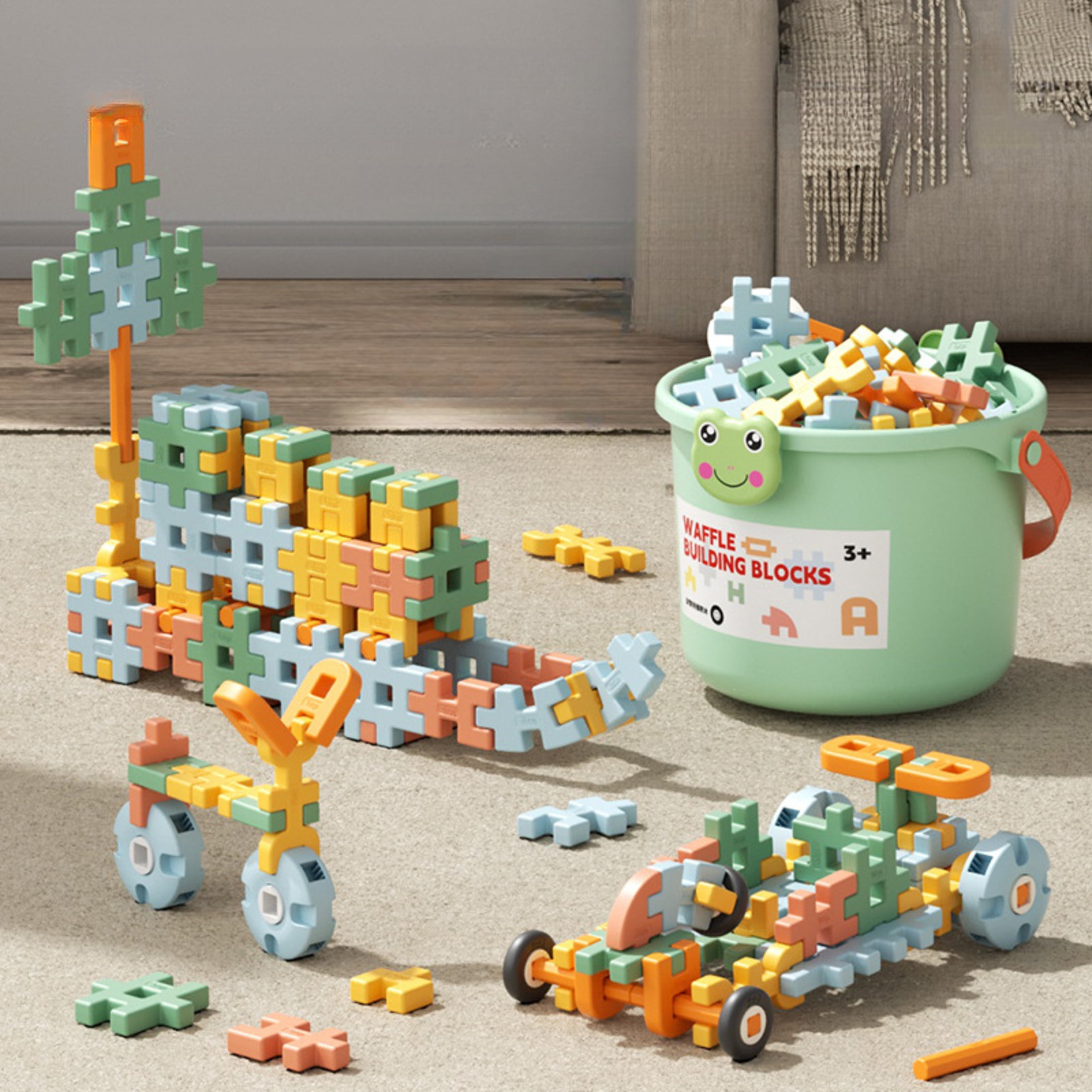 Funtogether Toys Large Interlocking Building Blocks, Soft Plastic STEM Construction Toy Set with Multi-Angle Connectors for Toddlers Kids Ages 3+, Creative Educational Building Bricks for Limitless C