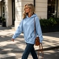 thumbnail image 6 of Solid Color Hooded Sweatshirts Women Long Sleeve Front Pocket Loose Fit Trendy Fall Casual Pullover Hoodies Light Blue S, 6 of 6