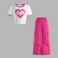 thumbnail image 2 of Utlike Girls Outfits 2 Pcs Clothing Set Ribbed Knit Short Sleeve Ruched Crop Tops And Wide Leg Cargo Pants Set Cute Clothes For Kids Children'S Suit Size 8 Years-9 Years, 2 of 5