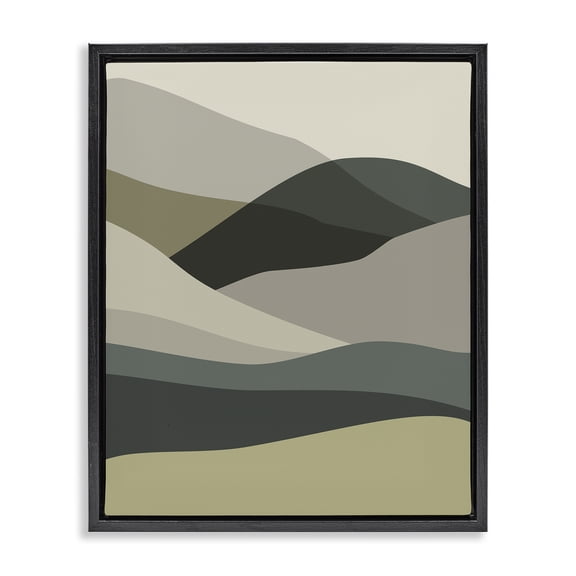 Stupell Industries Modern Abstract Alternating Hills Black Floating Frame Canvas Art, 17 x 21, by Lil' Rue
