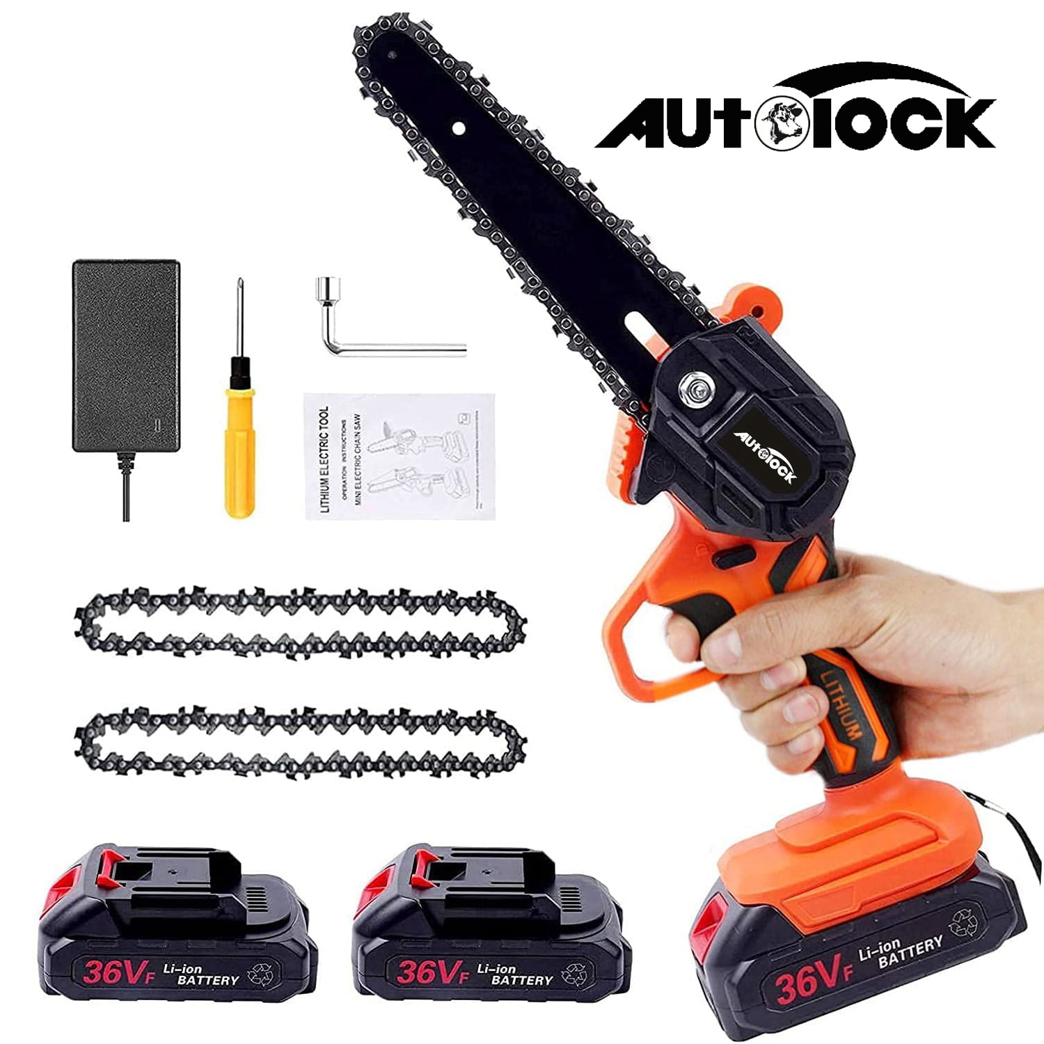 Garden Pruning Mini Chainsaw Cordless Chainsaw Tree Trimming Electric Chainsaw 2 Battery 2 Chain 1 Bag Mini Chainsaw Cordless for Branch Wood Cutting Mini Chainsaw 6 Inch 