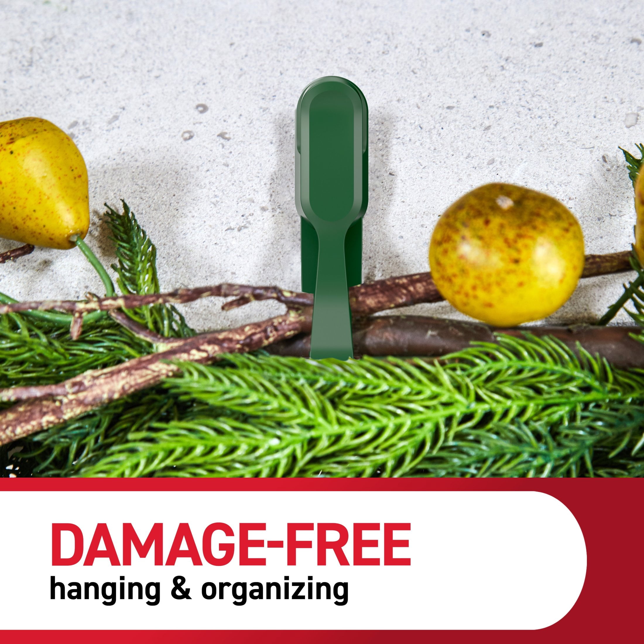 Command Garland Holders, Holds 2 lbs, Green, Holiday Décor, Wreaths, Damage-Free, 6 Hooks, 12 Adhesive Strips