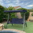 thumbnail image 3 of PURPLE LEAF Outdoor Patio Porch Swing with Stand, 3-Seat Swing Chair with Adjustable Tilt Canopy All-Weather Steel Frame for Backyard Front Porch Lawn, Cushions and Pillow Included, Navy Blue, 3 of 12