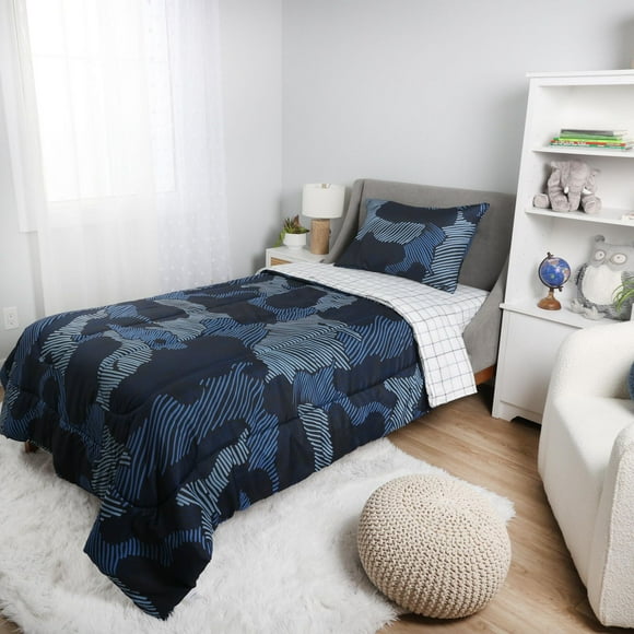 Parure de lit de 4 pièces pour lits jumeaux, Bleu Geo