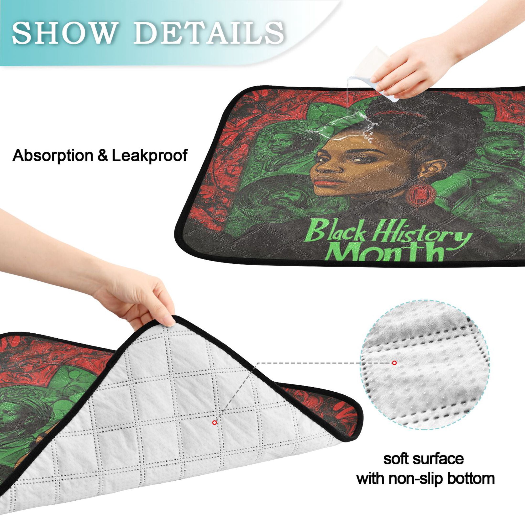 Qxltty Black History Month Pattern Cat litter Pads Pet Set of 2 Diaper Mats Center Anti-leakage Layer Absorbent Soft and Comfortable