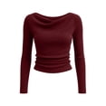 thumbnail image 6 of Asxite Women Plus Size Fall Winter Tops Round Neck Long Sleeve Solid Pile Collar Waist Ruched Ribbed Shirts, 6 of 7