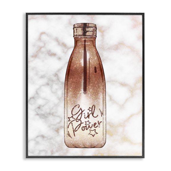 Stupell Industries Art Deco Girl Power Quote Fashion Bottle over Marble Black Framed Giclee Art, 11 x 14, by Ziwei Li