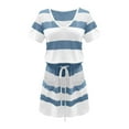thumbnail image 4 of Womens Dresses Vacation, Women's Hide Belly Blouson Knee Length Dress Summer Casual Striped T Shirt Dresses Short Sleeve V Neck Midi Dress, 4 of 5