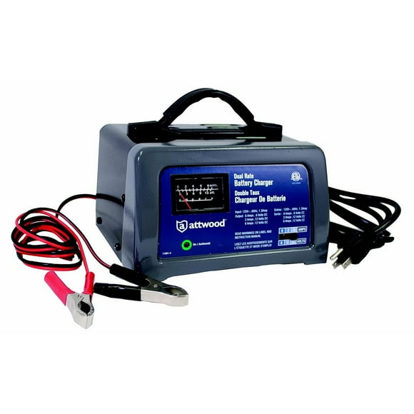Attwood Marine Battery Charger 11901-4 For 6 Volt/12 Volt Batteries; Dual Rated; 120 Volt Power Supply; Fully Automatic; 2 Amp/6 Amp Charging Current; LED Indicators
