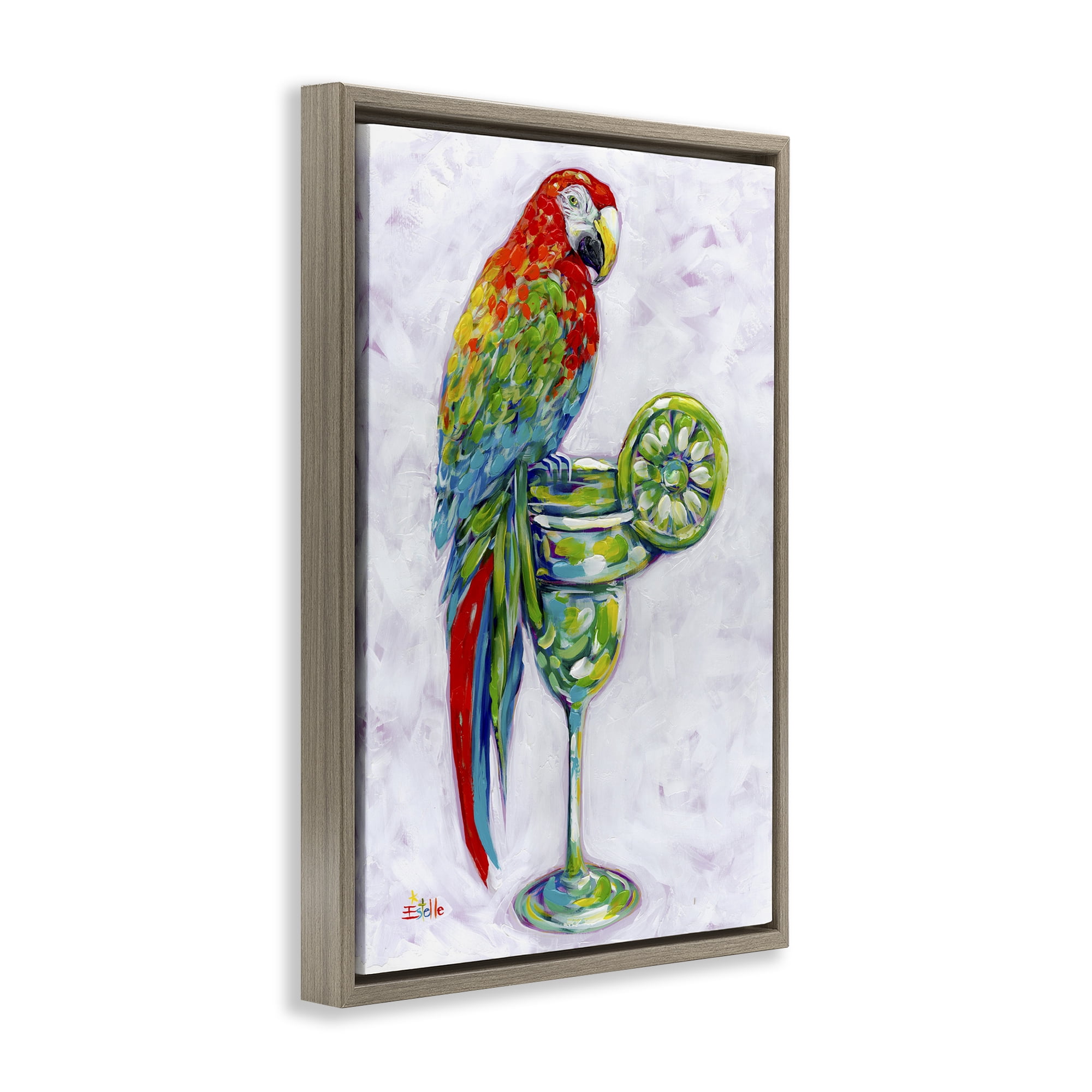Stupell Industries Margarita Parrot Perched Food & Beverage Painting Brown Floater Framed Canvas Art Print Wall Art, 17 x 25