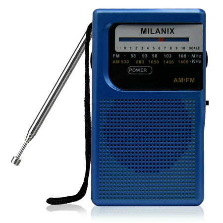 Milanix Small AM/FM Radio Portable Battery Operated with Best Reception, Longest Range, Headphone Jack, Tuning Light, Transistor, Indoor and Outdoor, Emergency Use (Blue Coral)