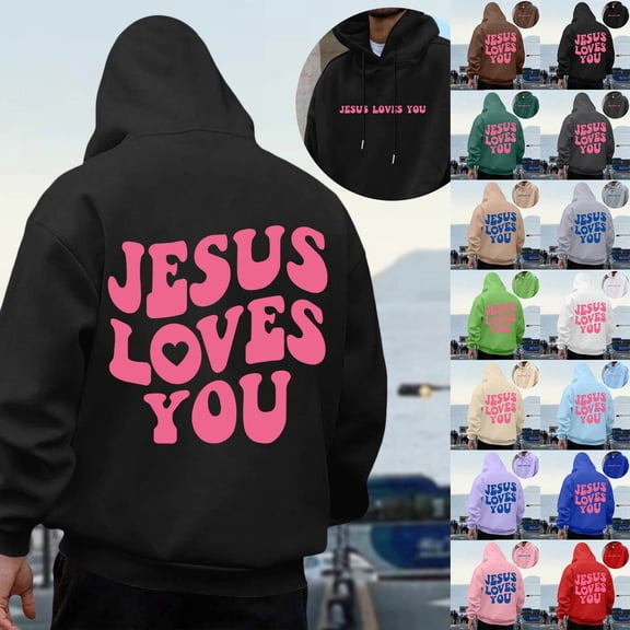 Mens Christian Jesus Hoodies Faith Religious Graphic Hooded Sweatshirt Spirng Fall Tops Khaki M