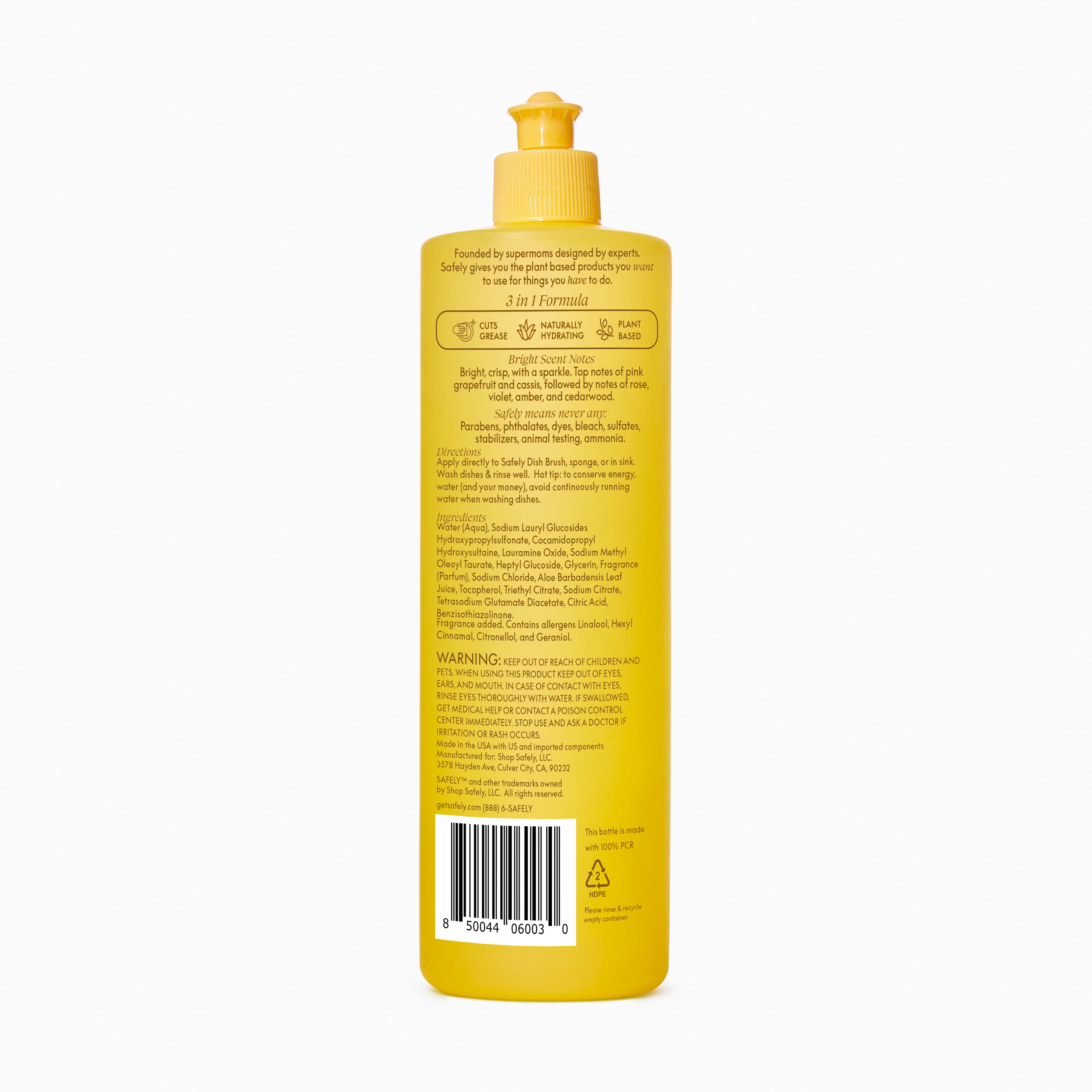 Safely Dish Soap, Handwashing and Dishwasher-Approved, Bright Scent, 16 fl oz