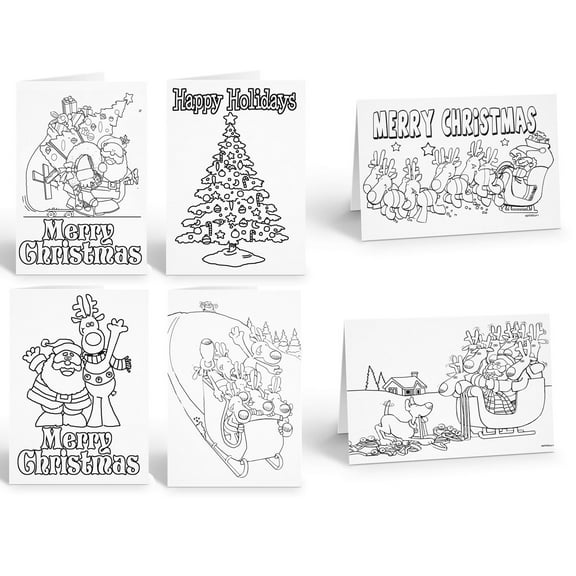 Stonehouse Collection Assorted Kids' Coloring Christmas Greeting Cards, Pack of