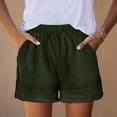 thumbnail image 3 of Women's High Waisted Lace Trim Shorts, Elastic Lightweight Summer Shorts with Fringe Hem and Pockets, Stylish Casual Flowy Shorts for Beach Vacation Daily Wear Army Green XL, 3 of 7