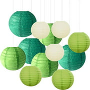 12PCS Paper Lanterns with Assorted Colors and Sizes Paper Lanterns Decorative,Chinese/Japanese Paper Hanging Decorations Ball Lanterns Lamps for Home Decor, Parties, and Weddings (Green)