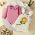 thumbnail image 4 of XIYON Girl Clothes Baby Girl Corduroy Pinafore Dress Long Sleeve Bodysuit Bandana Three Piece Outfit For Infant Toddler Photoshoot 6-9 Months, 4 of 9