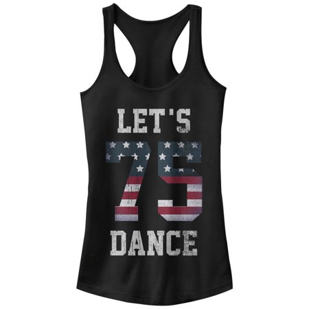 Junior s Lost Gods Let s Dance 75 American Flag Racerback Tank Top Black Medium