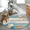thumbnail image 3 of Round Rug 4Ft Washable Non-Slip, Teal Brown Beach Coastal Circle Area Rugs for Living Room Bedroom, Summer Nautical Coral Shell Botanical Vintage Indoor Floor Mats Carpet Runner for Home Decor, 3 of 8
