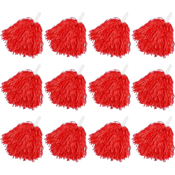 12Pack Plastic Pom Poms Cheerleading Pom Poms Sports Dance Cheer Plastic Pom Pom for Rooters,Cheering Squard,Cheering Team (Red)