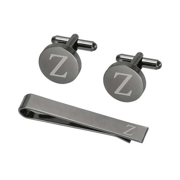 Uxcell Cuff Links, Initial Tie Clip and Cufflink Set for Men Classic Copper, Letter Z(Black)