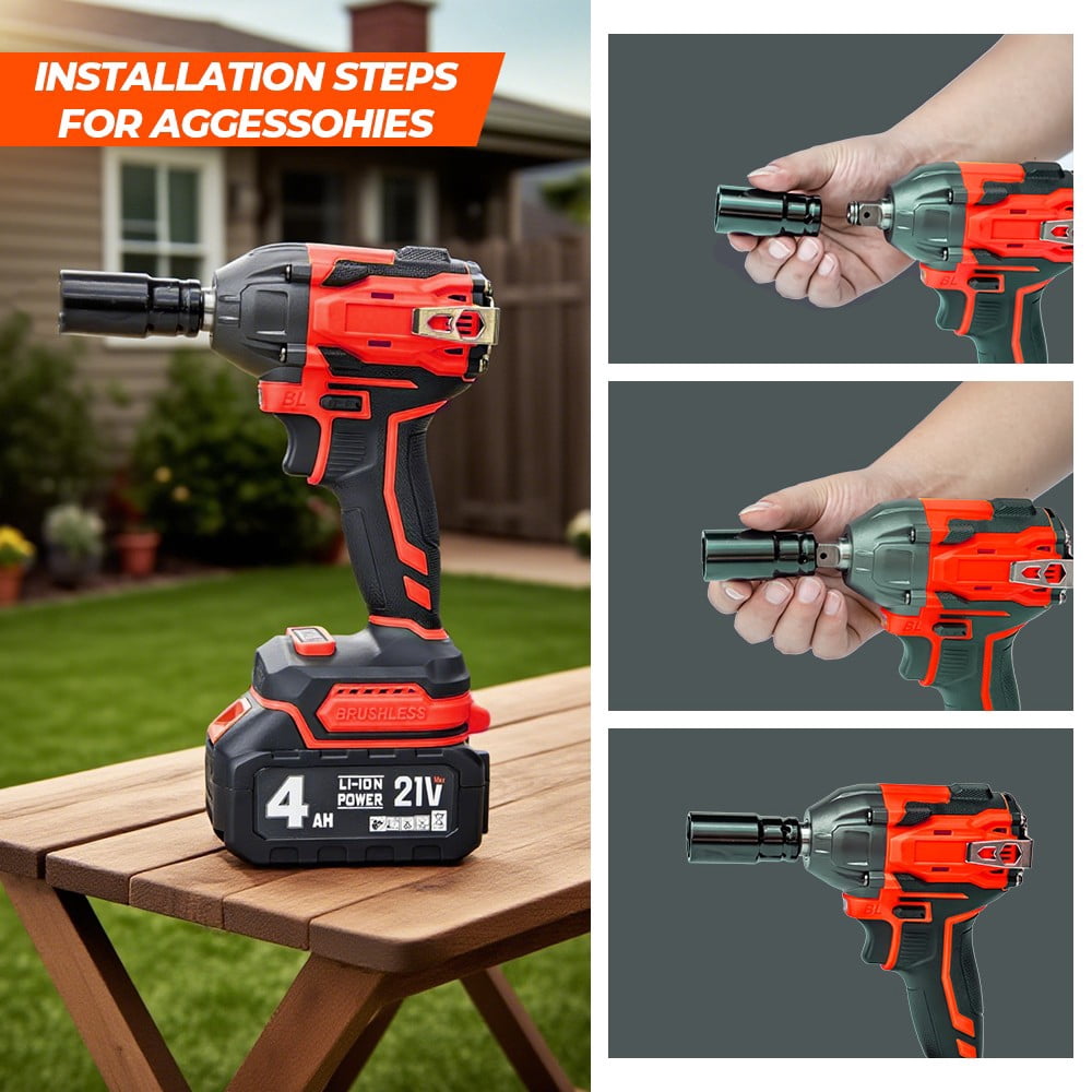 Electric Impact Wrench 1000Nm High Torque Impact Gun 1/2" Cordless Impact Wrench