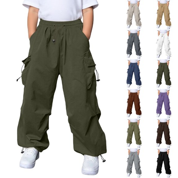 Cargo Pants Baggy Cargo Pants Elastic High Waisted with Pocket Classic Fit Boys Athletic Pants Hip Hop Pants Size 14-15 Years Boys Clothes
