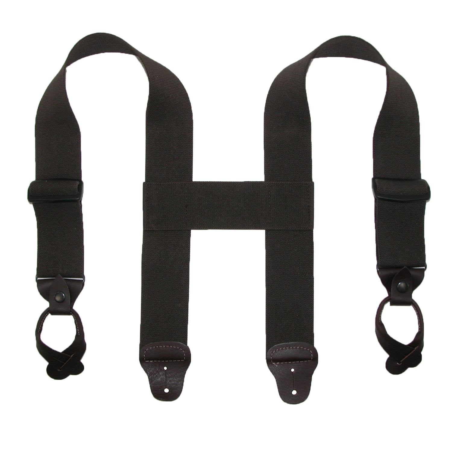 Men's Elastic 2 Inch Wide ButtonEnd Wader Suspenders, Dark Brown