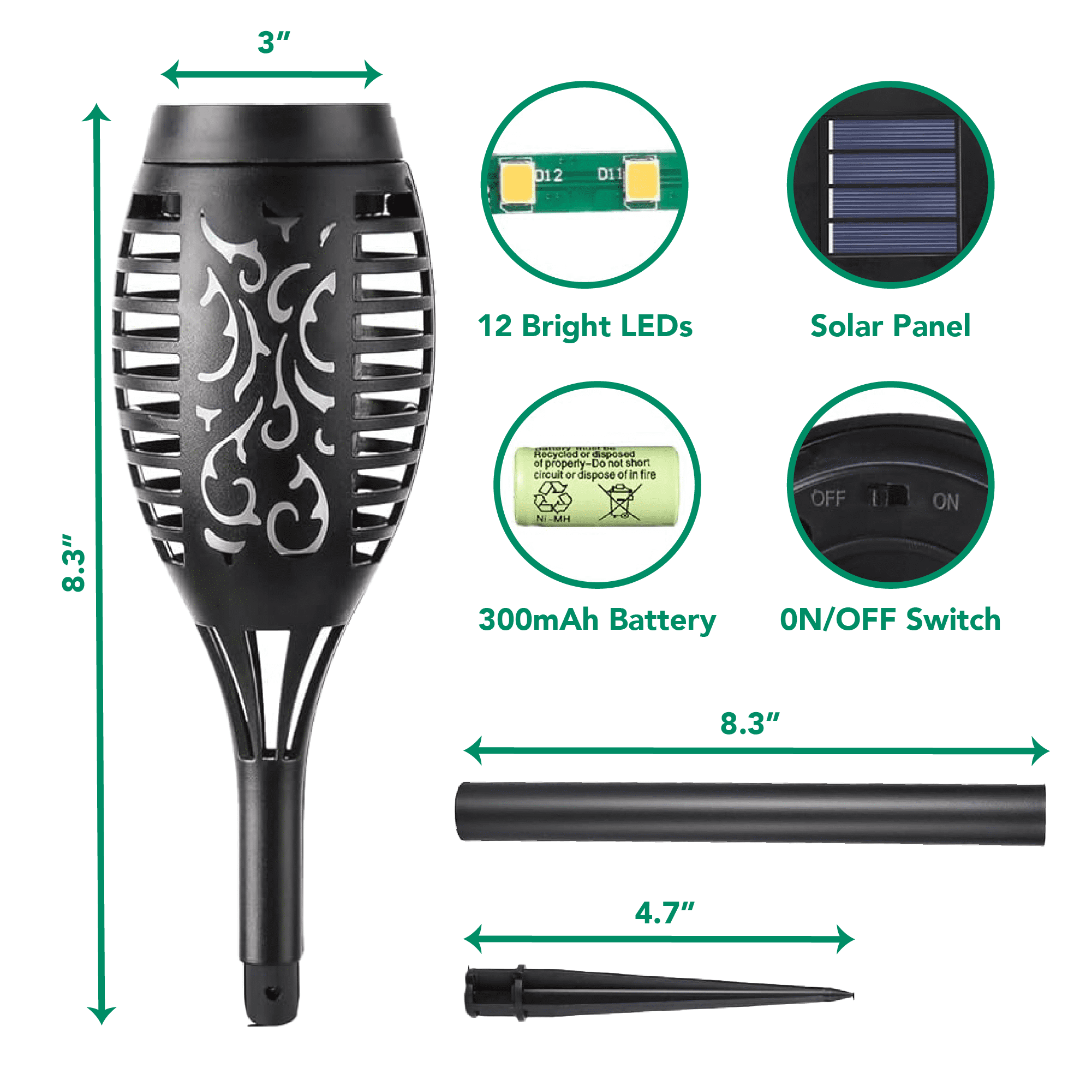 Maggift 12 pack Solar Torch Lights with Flickering Flame, Waterproof, Dusk to Dawn LED Lights for Garden Patio Pathway Walkway Landscape, Black