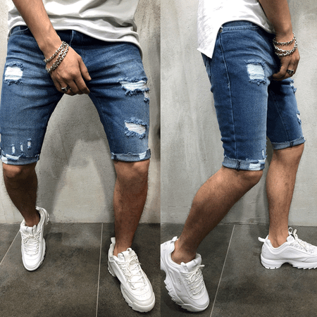 Men's Straight Slim Short Jeans Casual Pants Ripped Skinny Denim Shorts