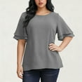 thumbnail image 2 of Plus Size Outfits for Women Flare Short Sleeve Tops Crew Neck Casual T Shirts Loose Fit Tunic Tops Summer Vacation Blouses, 2 of 8