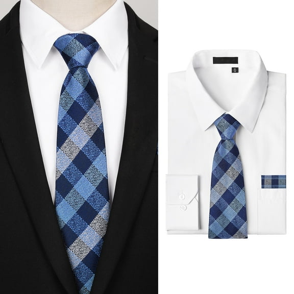 Men's Long Sleeve Dress Shirt with Matching Tie and Handkerchief Set White Button Down Shirt L