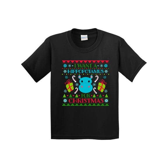 Inktastic I Want a Hippopotamus for Christmas Cute Ugly Sweater Youth T-Shirt