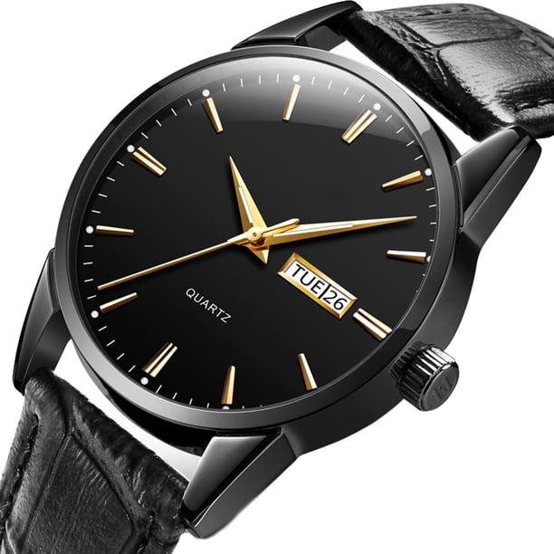 Reloj de pulsera de cuarzo de negocios con correa de cuero PU resistente al agua de 30 M para hombre con calendario de doble pantalla y fecha Monstrate EL0319-03B