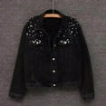 thumbnail image 6 of Winter Women Jacket - Bead Decor Plus Size Long Sleeves Turn-down Collar Chest Pockets Button Closure Coat Short Type Casual Streetwear, 6 of 8