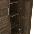 thumbnail image 6 of 3-Door Shutter Wardrobe with Shelves & Hanging Rail, Freestanding Wardrobe Closet with Slid Door, Clothes Storage Cabinet Organizer for Bedroom Living Room Cloakroom, Walnut, 6 of 8
