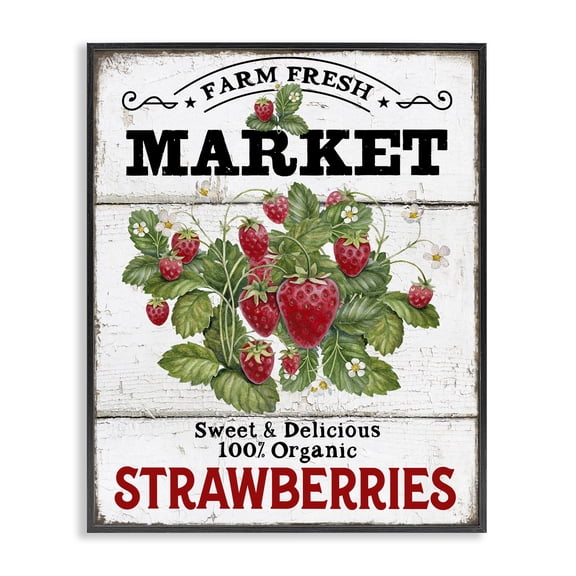 Stupell Industries Farm Fresh Strawberries Food & Beverage Painting Black Framed Art Print Wall Art, 11 x 14